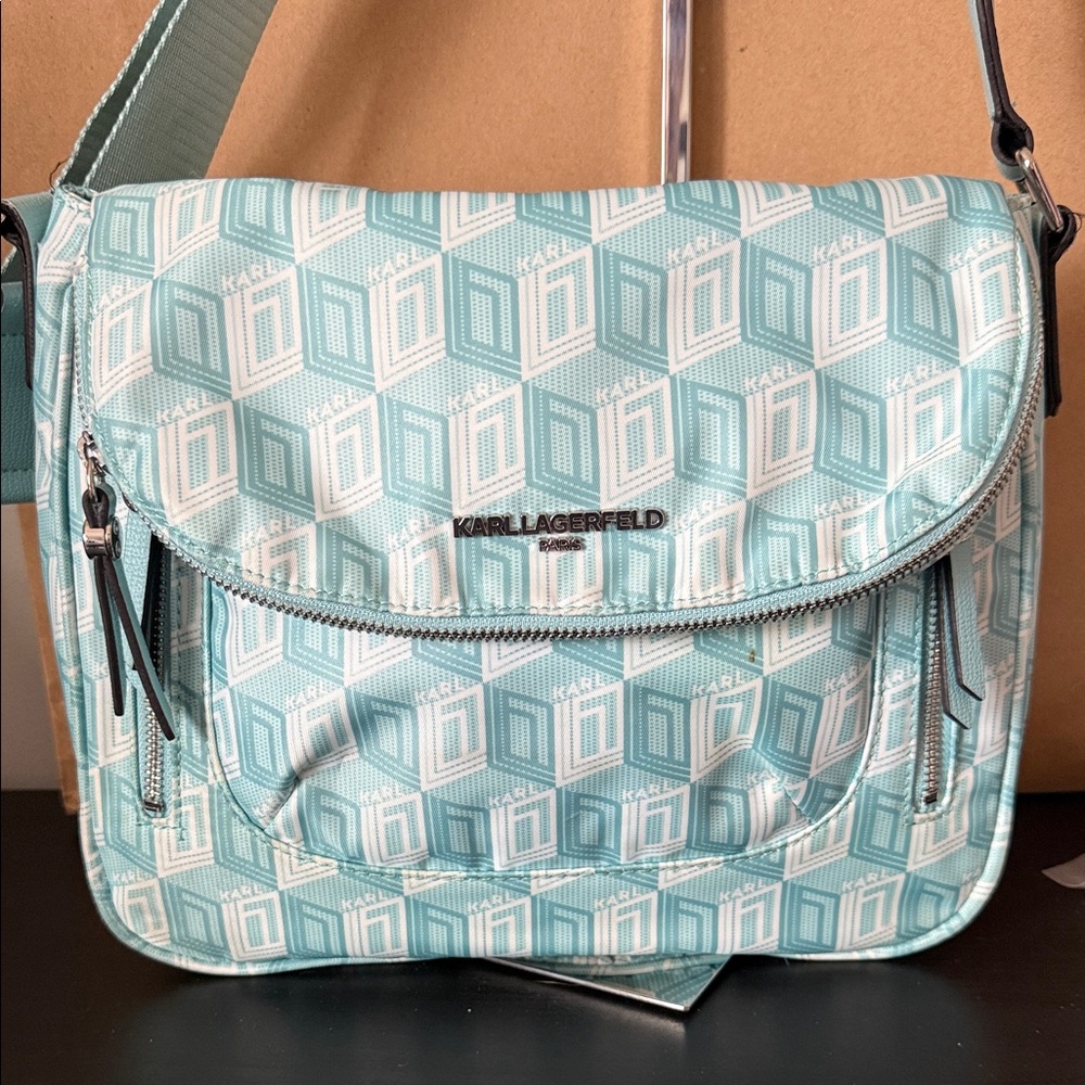 Karl Lagerfeld Cara messengerAqua Chantel Logo Print Crossbody Bag